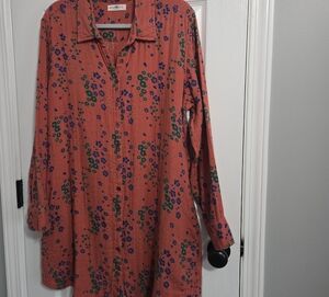 Natural Life Coral Floral Shirt Or Dress